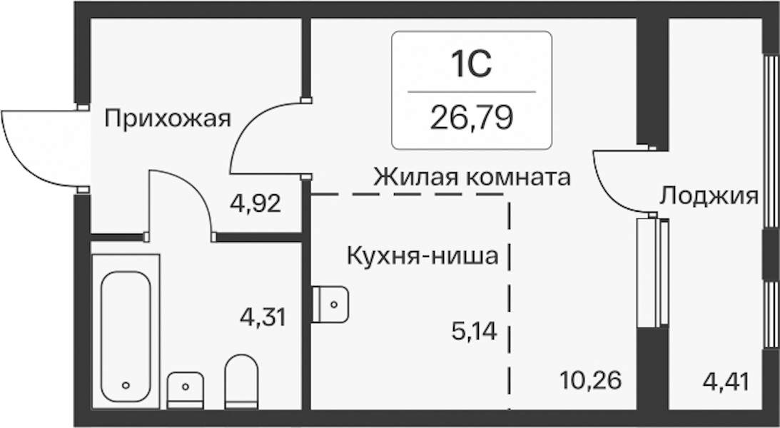 Квартира студия 26.79 м², 3/11 эт., ЖК «Расцветай в Янино»